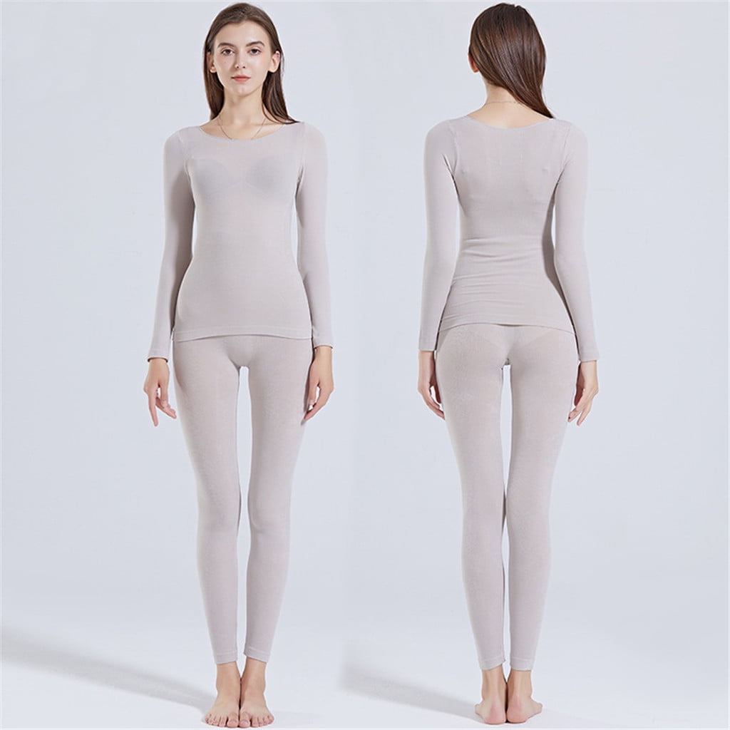 pxiakgy intimates for women seamless elastic thermal inner wear thermal  underwear (top bottom) for woman grey + one size