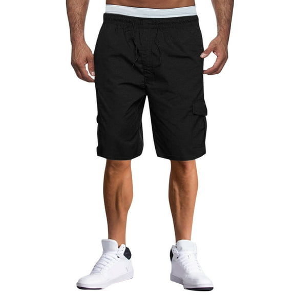 pxiakgy jeans for men male summer straight solid cargo pant drawstring pocket shorts cropped pants trousers men cargo pants black   m