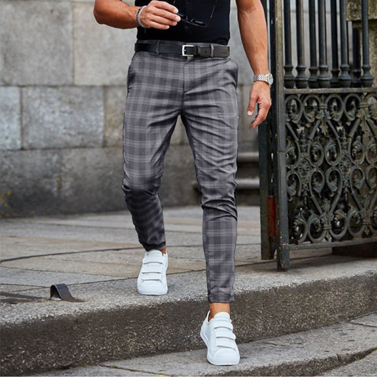 pxiakgy for men men's fashion casual loose plaid zipper trousers pants casual grey + 3xl - Walmart.com