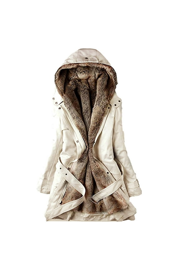 ladies coat womens winter warm thick long jacket hooded beige l