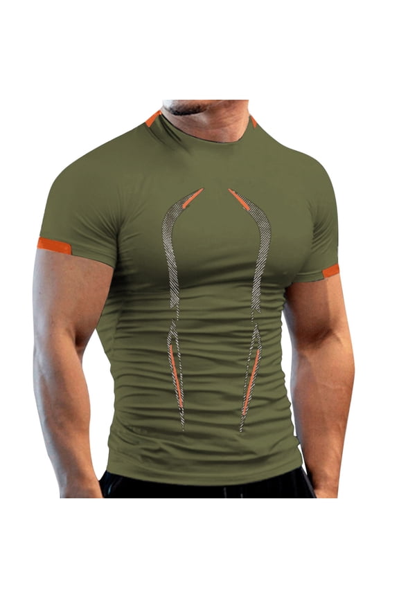 men summer high elasticity breathable sports tight short sleeve pattern print quick dry fitness top green 5xl