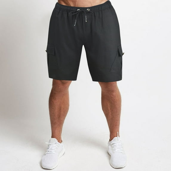 pxiakgy mens shorts casual pocket length men's trousers knee shorts drawstring pants solid men's pants men casual shorts black + l