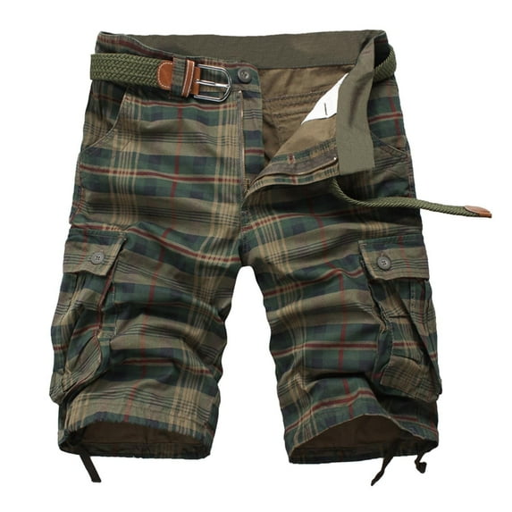 pxiakgy mens shorts men's fit multi-pocket casual plaid beach short lightweight cargo work outdoor cotton sports shorts men casual shorts army green + 32