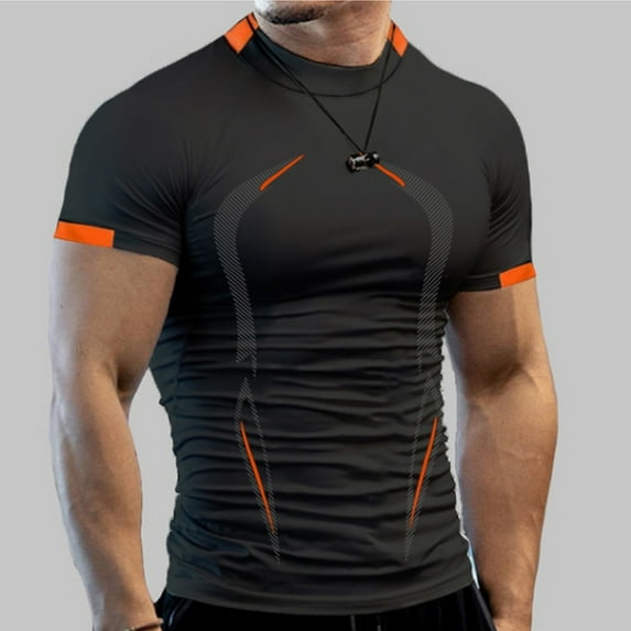 pxiakgy mens t shirt men summer high elasticity breathable sports tight short sleeve pattern print quick dry fitness top men t shirts black + 3xl