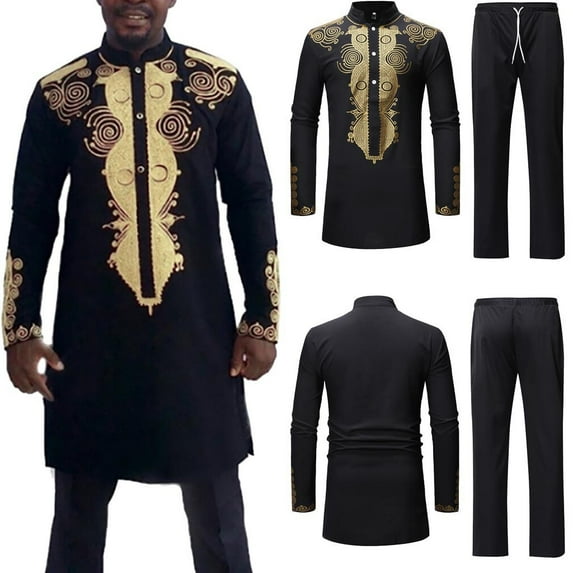 pxiakgy suits for men autumn winter sleeve dashiki men's print long suit african shirt men suits & sets men suits black + l