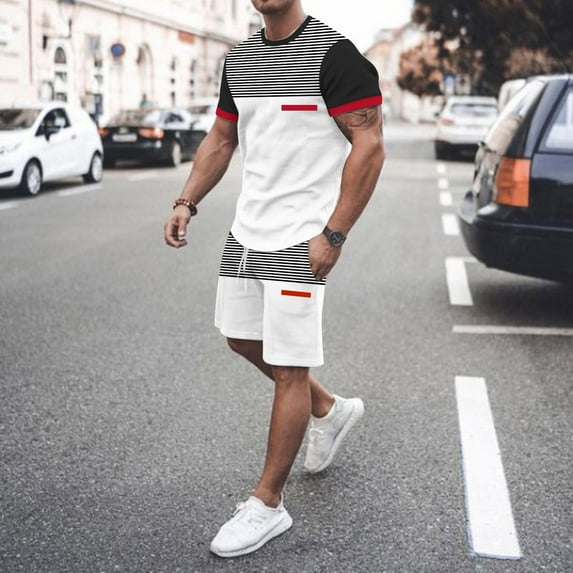 pxiakgy suits for men mens spring summer leisure sports breathable absorbing stitching printed short sleeve shorts two piece set men suits white + 3xl