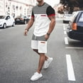 thumbnail image 1 of pxiakgy suits for men mens spring summer leisure sports breathable absorbing stitching printed short sleeve shorts two piece set men suits white + xxl, 1 of 5