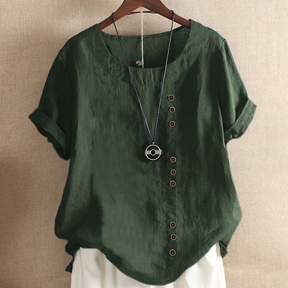 pxiakgy t shirts for women lady fashion women vintage o-neck floral button shirt short sleeves top blouse womens t shirts army green   l
