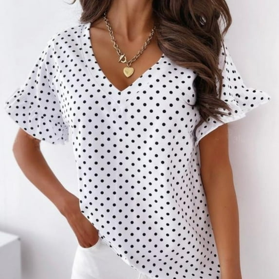 pxiakgy t shirts for women women's summer polka dot daily shirt v-neck petal sleeves casual tops blouse womens t shirts white + l