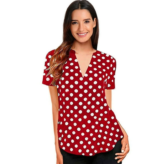 pxiakgy t shirts for women women summer polka dot short sleeve v neck tunic shirt tops blouse womens t shirts red + xxl
