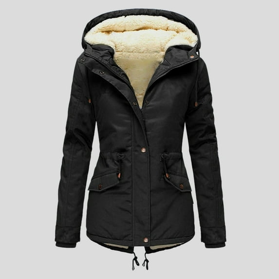 pxiakgy winter coats for women women fashion drawstring hoodie coat -fur' winter warm inside padded jacket winter coat slim zipper hooded jacket coat for women black + m