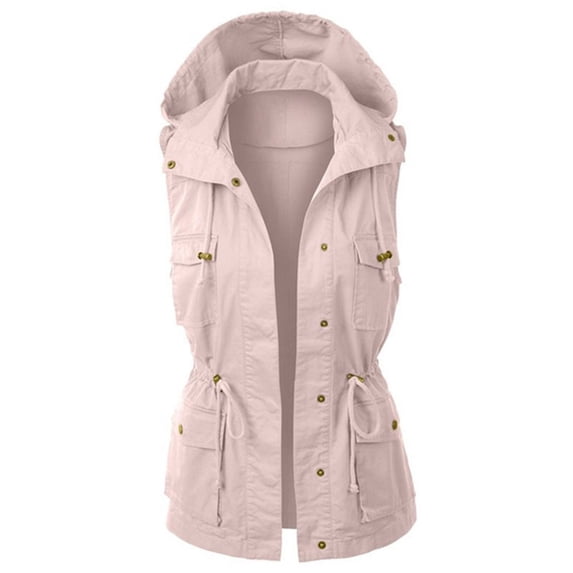 Pxiakgy winter coats for women Womens Hooded Vest Jacket Sleeveless Utility Vest For Women Pink + 4XL