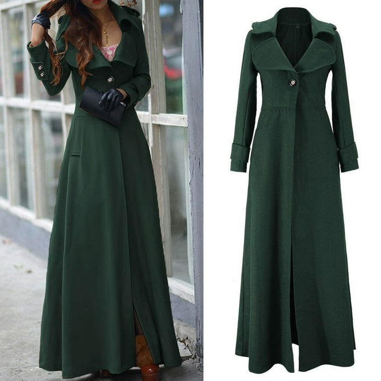 pxiakgy womens jacket long lapel outwear trench overcoat coat slim winter  women\'s coat green xl | Langmäntel