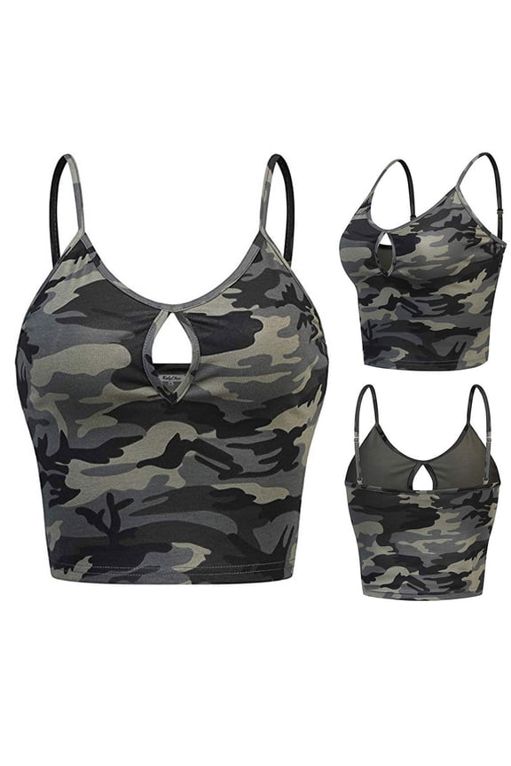 womens sleeveless o-neck casual camouflage print vest cami tank top green s