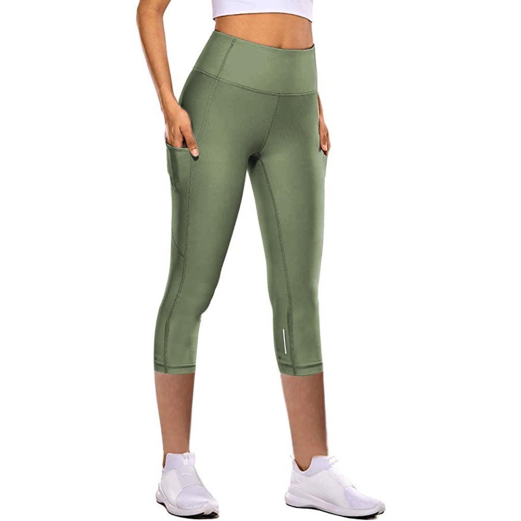 pxiakgy yoga pants women's tight elastic quick drying yoga pants reflective  seven point yoga pants green + m 