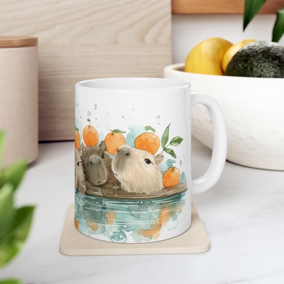 pybara Mug - Cute pyba with Oranges in Water - Cozy Animal Nature Coffee Cup - Funny Wild Gift Animal Lovers.
