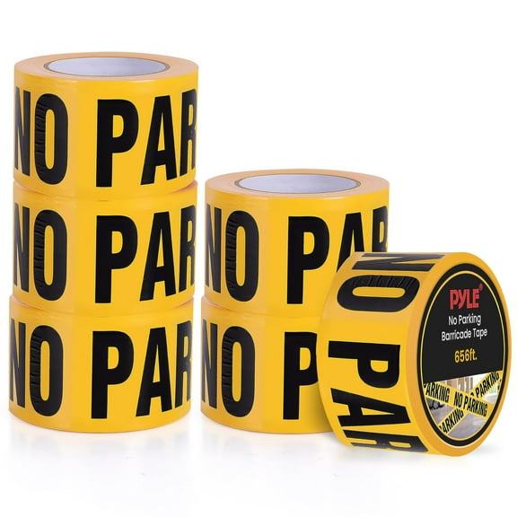 pyle 6 Pieces Safety Yellow No Parking Barricade Tape Set - 656 Foot Long Tape Roll Suitable for a Wide Range of Applications, Including Roadworks, Events, and Hazardous Areas