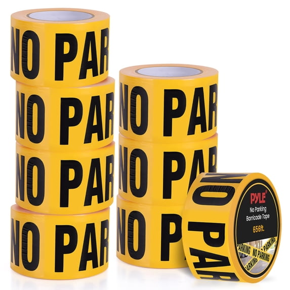 pyle 8 Pieces Safety Yellow No Parking Barricade Tape Set - 656 Foot Long Tape Roll Suitable for a Wide Range of Applications, Including Roadworks, Events, and Hazardous Areas