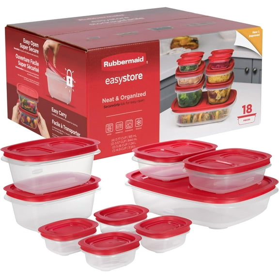 q EasyStore Large Containers, 18-Piece Set, Food Storage Containers, Food Storage Containers with Lids