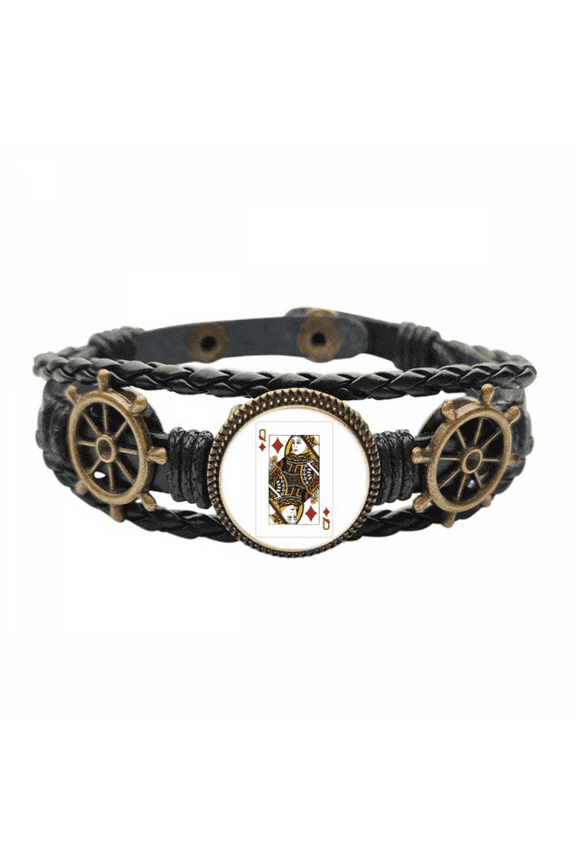 q playing cards pattern Leather Braided Ocean Bracelet Wristband