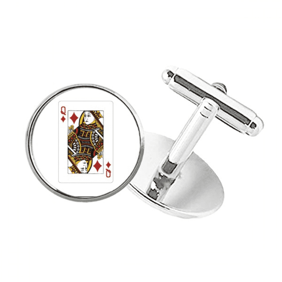 q playing cards pattern round button cuff clip stud cufflinks