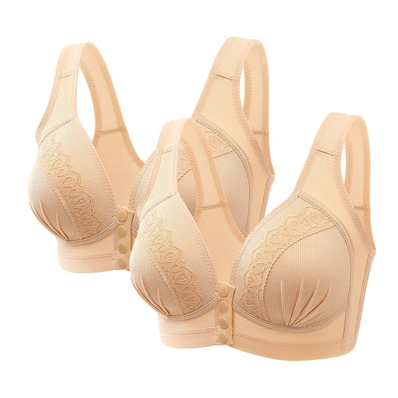 qILAKOG 2PC Womens Bras Plus Size on Ladies Traceless Comfortable No Steel Ring Wireless Vest Breathable Gathering Front Closure Buckle Bra Women Underwear Size XXL