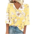 thumbnail image 1 of qILAKOG 3/4 Sleeve Tees for Women Summer Womens V Neck Flowy 3/4 Sleeve Casual Shirts Blouses Tops Women's Long Sleeve Casual Tops Blouses Womens Summer Tops 2024 Tunic T-Shirts, Yellow&L, 1 of 5