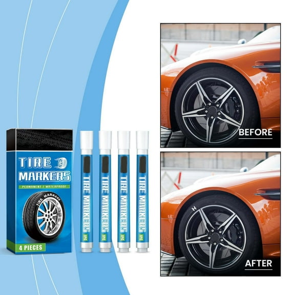 qILAKOG 4 Pcs White Tire Paint Marker Pen for Car Tire Engraving, Weatherproof Ink Permanent Tire Paint Pen, Designed for Car Tires and Other Materials