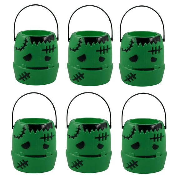 qILAKOG (6 Pack) Halloween Candy Mini Pumpkin Buckets Novelty Mini Cauldron Witches Plastic Balck Cauldron Kettle Skull Pumpkin Ghost Buckets Halloween Party Favors