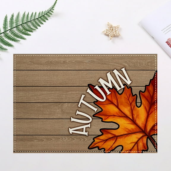 qILAKOG Autumn Themed Placemats, Thanksgiving Maple Leaf Kitchen Table Mats, Heat Resistant, Washable and Wiping PVC Placemats, Indoor/Outdoor Parties