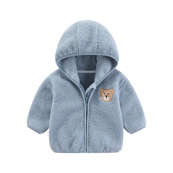 qILAKOG Baby Girl Boy Fleece Zip Up Hoodie Fuzzy Long Sleeve Jacket Hooded Teddy Coat Winter Shacket Warm Outwear Cardigan Lightweight Cute Kid Apparel Unisex Cute Hoodie Coat