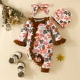 thumbnail image 1 of qILAKOG Baby Girl Clothes Ruffle Floral Infant Newborn Baby Clothes For Girls Zip Baby Girl Romper Jumpsuit with Headband Brown 6 Months, 1 of 7