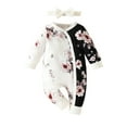 thumbnail image 1 of qILAKOG Baby Girl Clothes Ruffle Floral Infant Newborn Baby Clothes For Girls Zip Baby Girl Romper Jumpsuit with Headband White 3 Months, 1 of 3