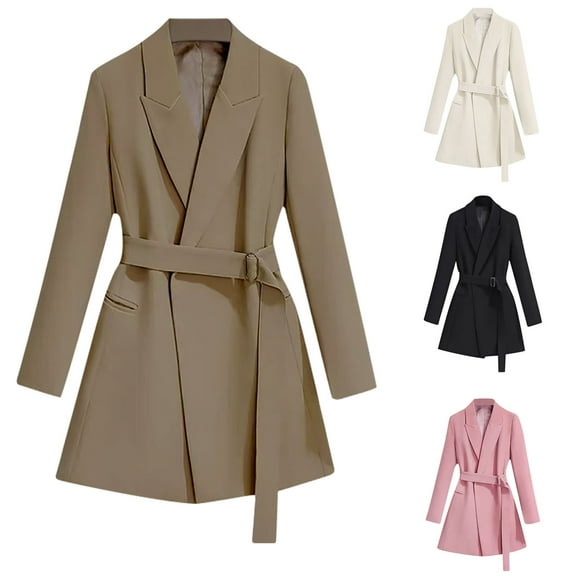 qILAKOG Blazer Jackets for Women Women's 2024 Blazers Long Sleeve Lapel Open Front Oversized Business Work Office Jackets Blazer with Belt and Pocket Womens Suit