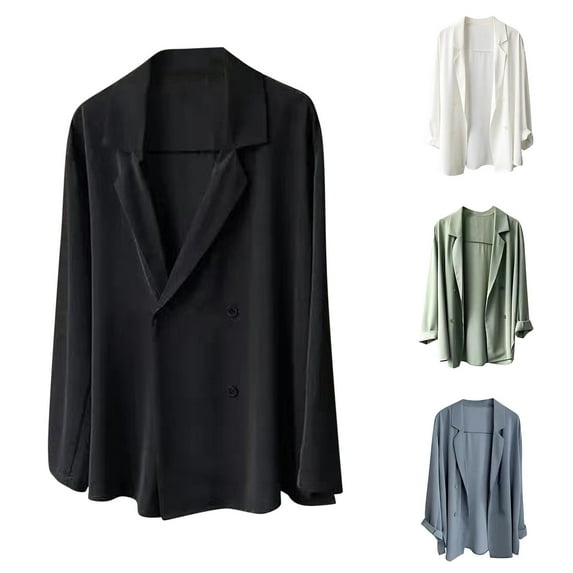 qILAKOG Bouble Breasted Blazer Women Open Front Cardigan Coat Long Sleeve Lapel Casual Button Jackets with Pockets Blazers for Women Fashion Casual Suit for Women