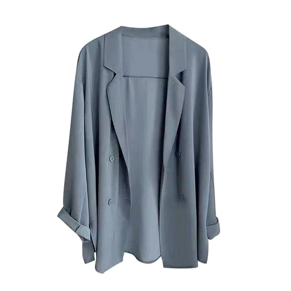 qILAKOG Bouble Breasted Blazer Women Open Front Cardigan Coat Long Sleeve Lapel Casual Button Jackets with Pockets Blazers for Women Fashion Casual Suit for Women