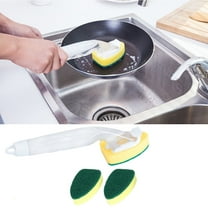 qILAKOG Non Scratch Dishwand Sponge Pot Brush, Long Handled Dish Brush with Soap Dispenser for Washing Dishes Pots Pans and Kitchen Sinks (3 Sponge)