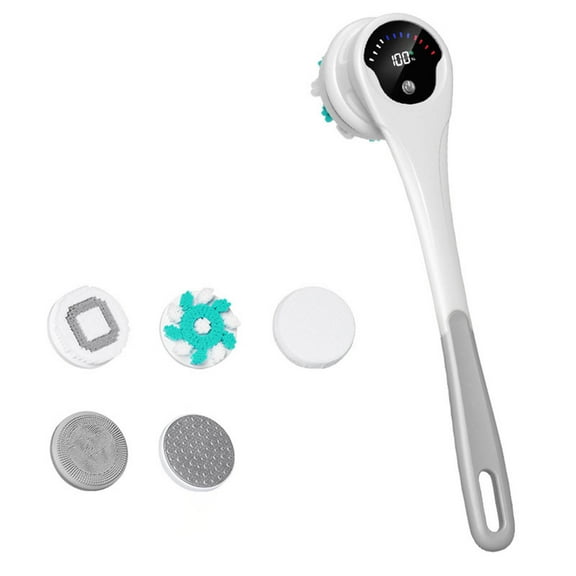 qILAKOG Electric Bath Brush Spin, 5-Head Electric Bath Brush, Waterproof Bath Brush, Rechargeable Long Handle Design, 360° Full-Body Exfoliation and Skin Massage