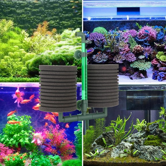 qILAKOG Fish Tank Sponge Filter, Silent Submersible Foam Filter, Double Sponge Filter, Circulating Fish Tank Air Pump, Used for Fish and Shrimp