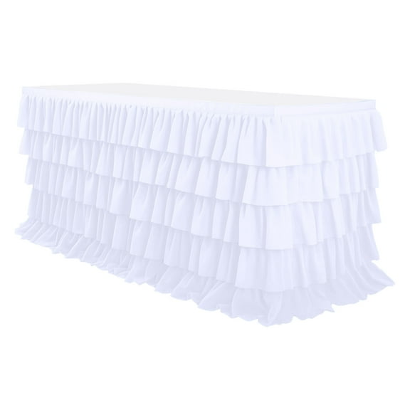 qILAKOG Five Layer Ruffled Tablecloth, 108*30 inch Ruffled Table Skirt, Ballet Table Skirt for Girls Birthdays, Baby Showers, Wedding Table Decorations