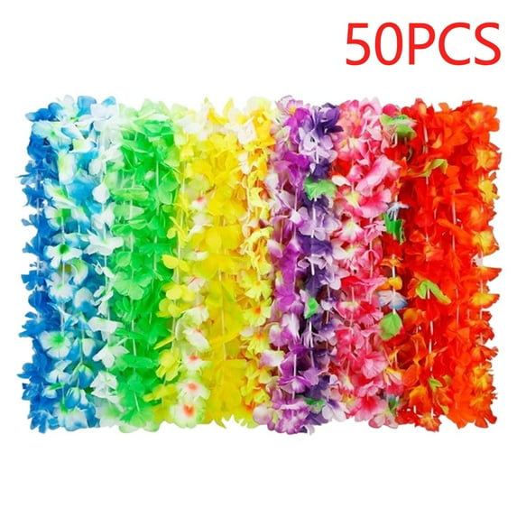 qILAKOG Hawaiian Leis for Luau Party Tropical Hawaiian Flower Necklace Colorful Hawaii Leis Bulk Artificial Flowers for Hula Dance Decor Birthday Summer Beach Pool Party
