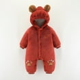 thumbnail image 1 of qILAKOG Newborn Infant Baby Girl Winter Clothes Baby Fleece Footie Snowsuit Winter Onesie Cartoon Warm Hooded Outfits for Girls Boys Red 12-18 Months, 1 of 7