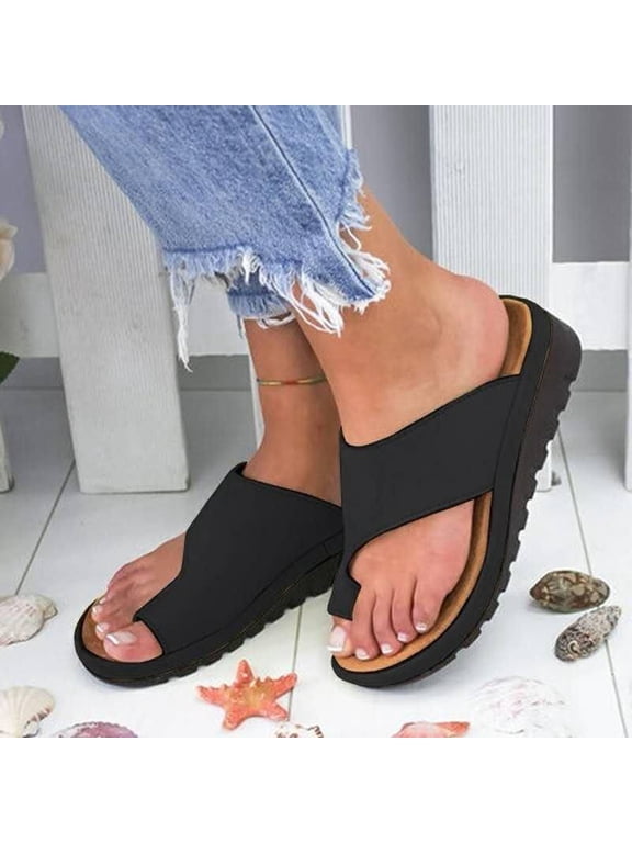 Orthopedic Sandals for Women Breathable Walking Slippers with Arch Support Anti-Slip Comfortable Sandals Summer Beach Travel Slipper Flip Flops, 11&Black