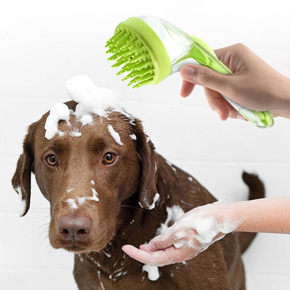 qILAKOG Pet Bath Brush, 2-in-1 Dog Bath Brush, Built-In Shampoo Dispenser, Pet Bath Brush, Dog Grooming Massage Brush, Long and Short Hair Dog, Cat Shower