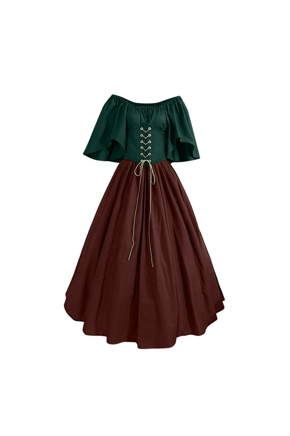 Renaissance Dress for Women Gothic Corset Halloween Costumes Butterfly Sleeve Cold Shoulder Steampunk Dress Cocktail Party Dress Ladies Vintage Lace Patchwork Womens Goth Bandage Dresses