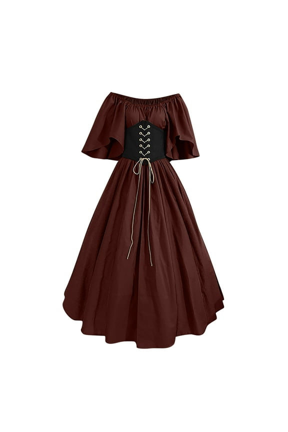 Renaissance Dress for Women Gothic Corset Halloween Costumes Butterfly Sleeve Cold Shoulder Steampunk Dress Cocktail Party Dress Ladies Vintage Lace Patchwork Womens Goth Bandage Dresses