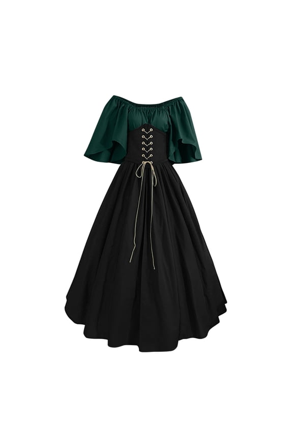 Renaissance Dress for Women Gothic Corset Halloween Costumes Butterfly Sleeve Cold Shoulder Steampunk Dress Cocktail Party Dress Ladies Vintage Lace Patchwork Womens Goth Bandage Dresses