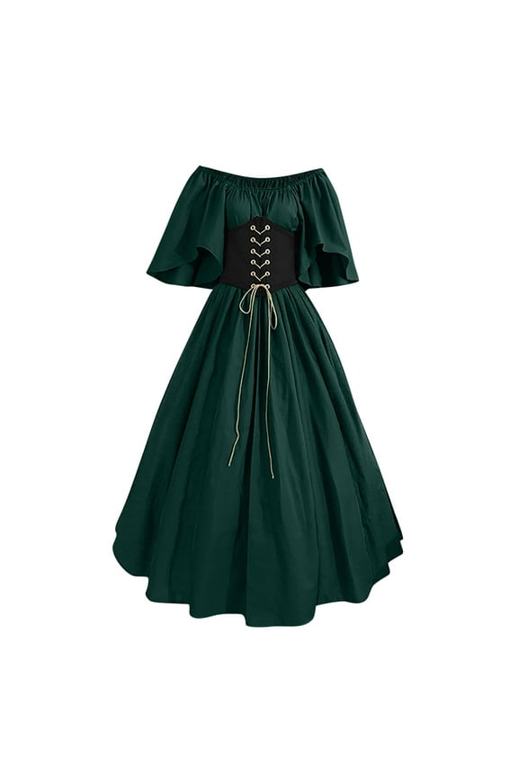 Renaissance Dress for Women Gothic Corset Halloween Costumes Butterfly Sleeve Cold Shoulder Steampunk Dress Cocktail Party Dress Ladies Vintage Lace Patchwork Womens Goth Bandage Dresses