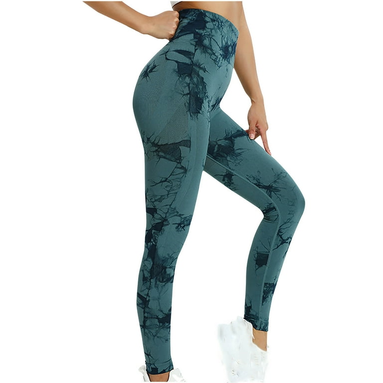 qILAKOG Sale Women's High Waisted Leggings Ultra Soft Stretch Wide  Waistband Tights Women's Yoga Pants Tie Dyed Seamless Hip Lifting Outdoor  Tight Sports Fitness Pants, M&Army Green 