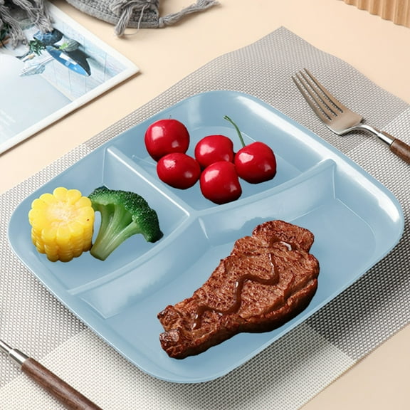 qILAKOG Square Plates, Thickened and Heat Resistant Household Breakfast Fruit Salad Plates, 3 Compartment Tableware Set, Not Easy to Break, Reusable, Microwave and Dishwasher Safe